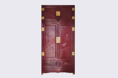 赣州高端中式家居装修深红色纯实木衣柜